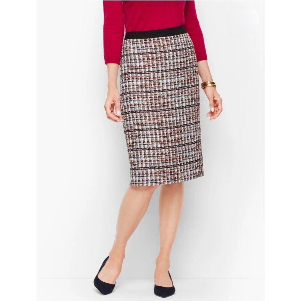 Talbots Women's Size 16P Multicolor Tweed Pencil Metallic Zip Up Skirt Career